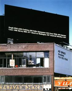 Untitled billboard above Sheridan Square at Greenwich Village in NYC.